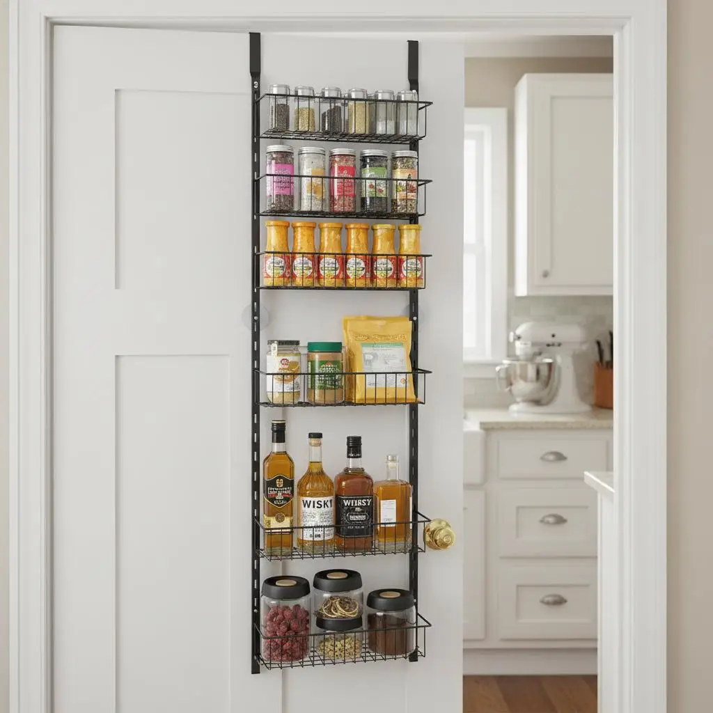 

Регулируемая подвесная полка для специй 23,4x16,5x6,3 дюйма для кухни, прачечной, ванной комнаты, 6-ярусные металлические настенные полки для хранения, усиленные.