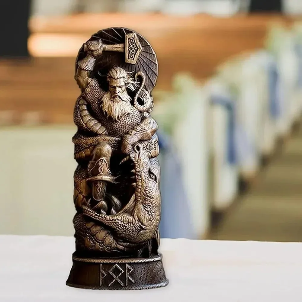 Vintage Gods Odin Figurine Nordic Bronze Resin Statue Vienna Pantheon Altar Sculpture Luxury Handmade Craft Home Desktop Decor