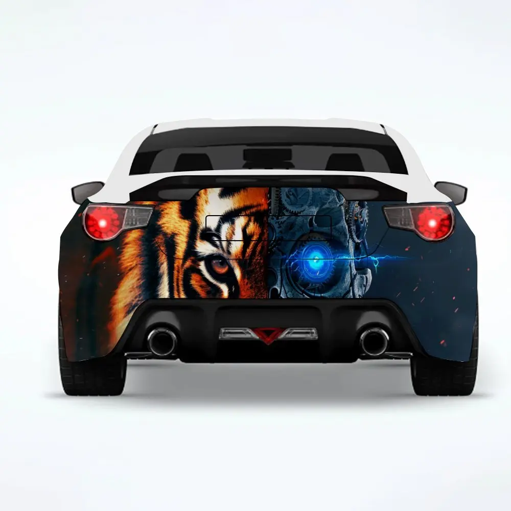 

Автомобильная наклейка с тигром и механическим черепом, виниловая наклейка на заднюю часть автомобиля, водонепроницаемые самоклеящиеся виниловые наклейки для хвоста автомобиля и бу