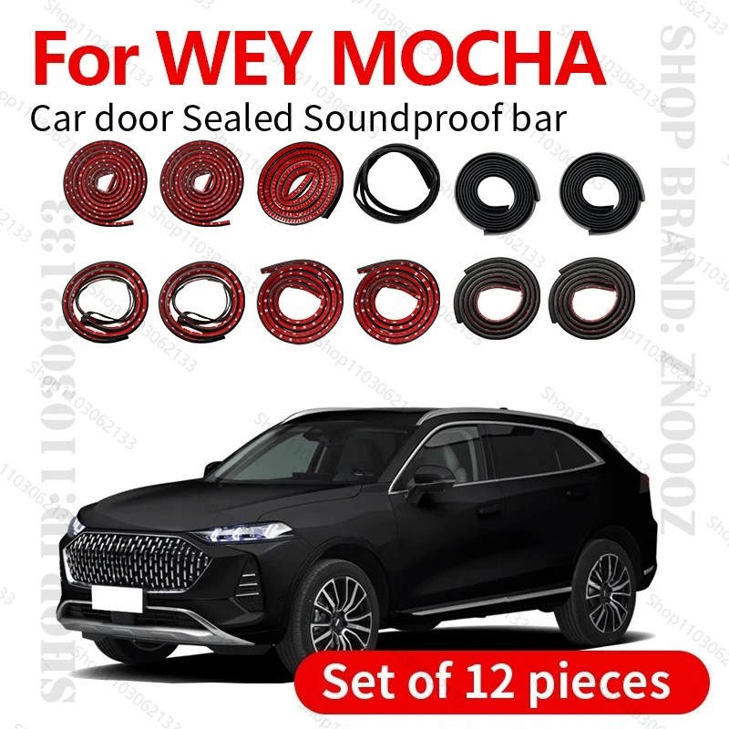 

For 2021-2025 WEY MOCHA Car Door Seal Strip Rubber Double Layer Sealing Protector Soundproof Dustproof Seal Strip 12PCS Set