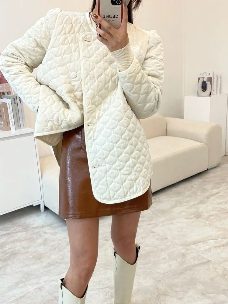 Jaet de algodão retrô feminino redondo ne cintura acolchoada alça de botão único casaco de algodão outono inverno faion simples sle