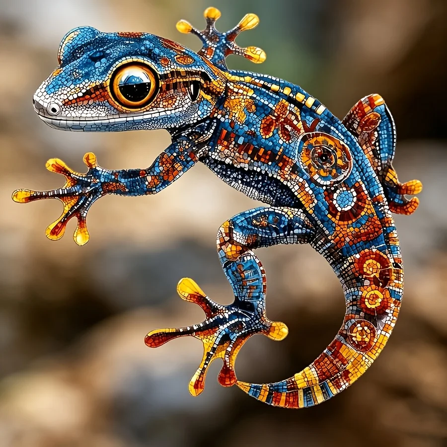 Colorful Mosaic Gecko Vinyl Sticker, Cute Lizard Decal For Car Laptop Water Bottle Motorcycle Window Wall Mug Decor