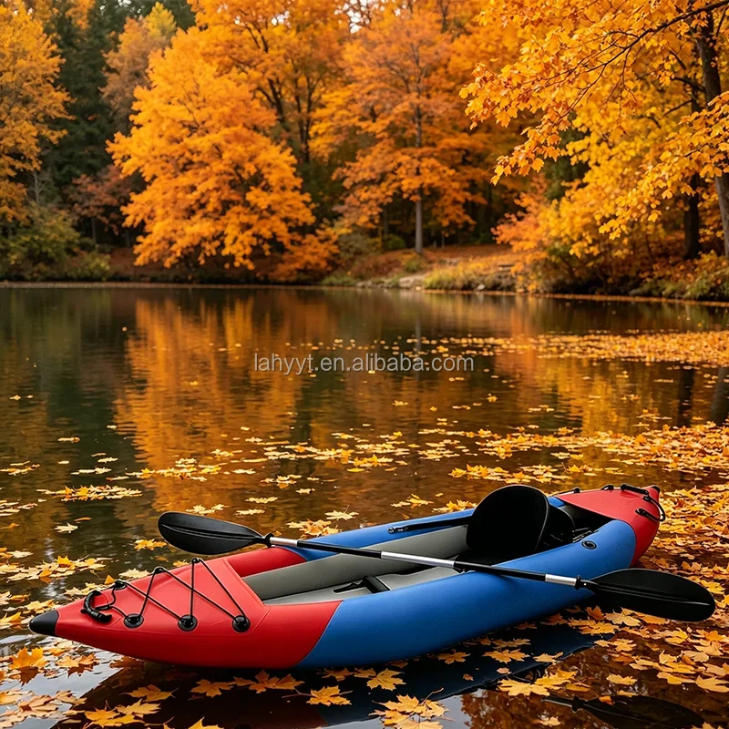 Newly Upgraded Foldable Inflatable Red PVC Inner Sitting White Water Fishing Kayak 1 Person