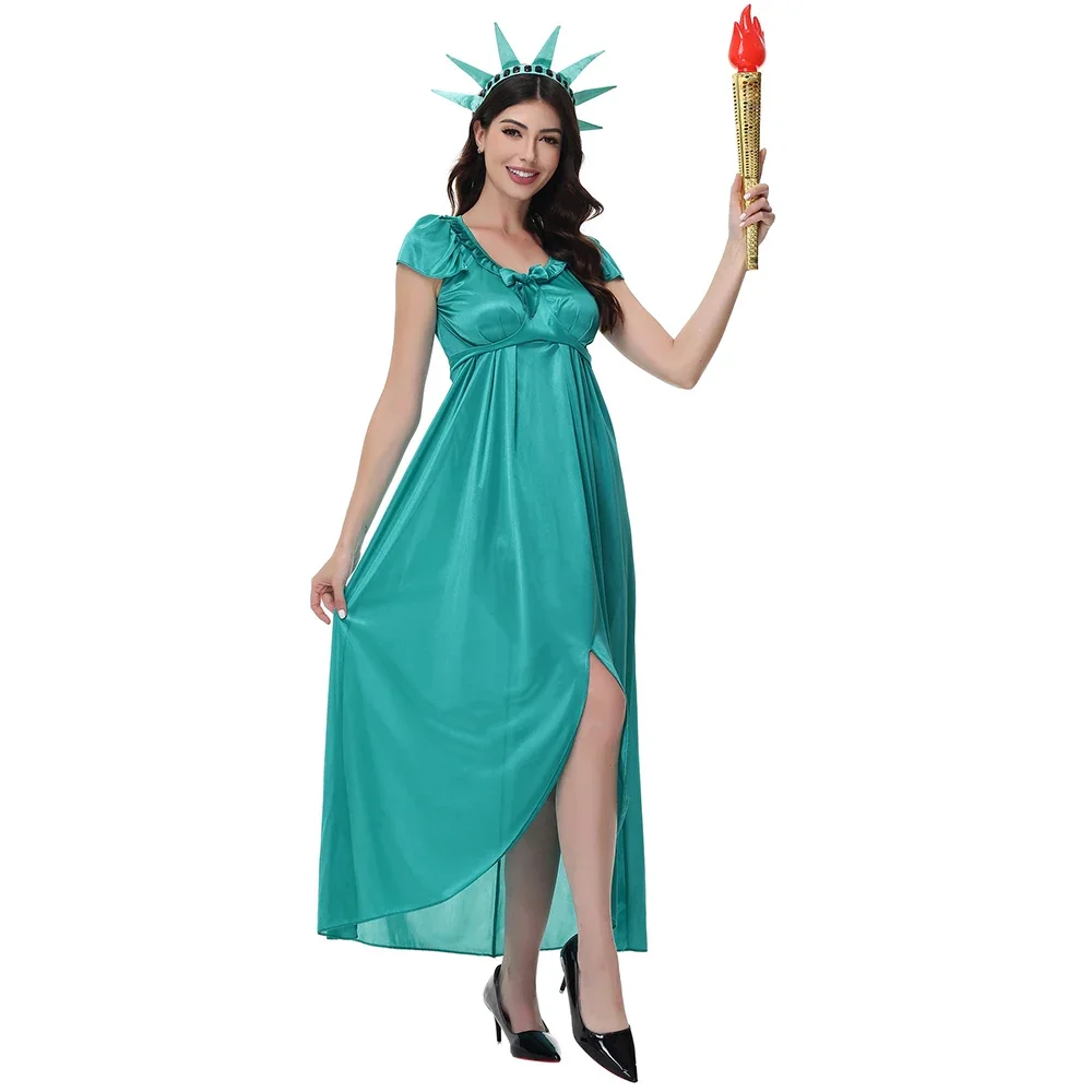 

Sexy American Statue Of Liberty Queen Cosplay Dress Halloween Purim Party Adult Child Ancient Greek Roman Goddess Fancy Costume