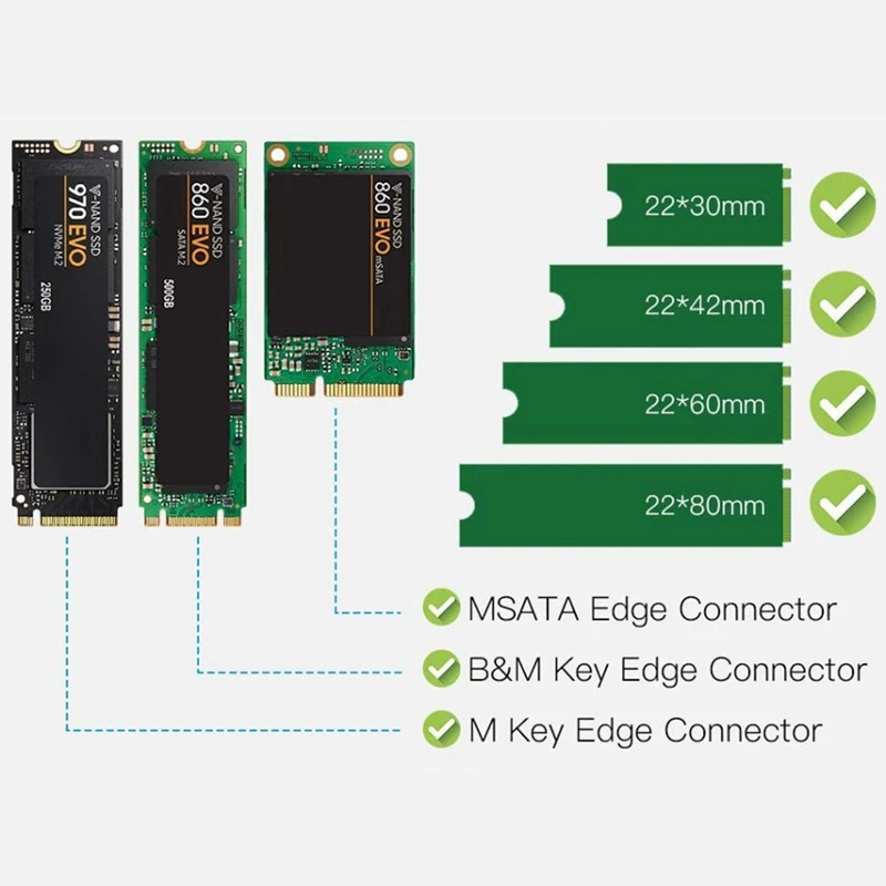TTKK kartu adaptor SSD 3 dalam 1, NVME ke Pcie 16X/M.2 SATA SSD ke SATA III ke konverter SATA + 2 kabel SATA
