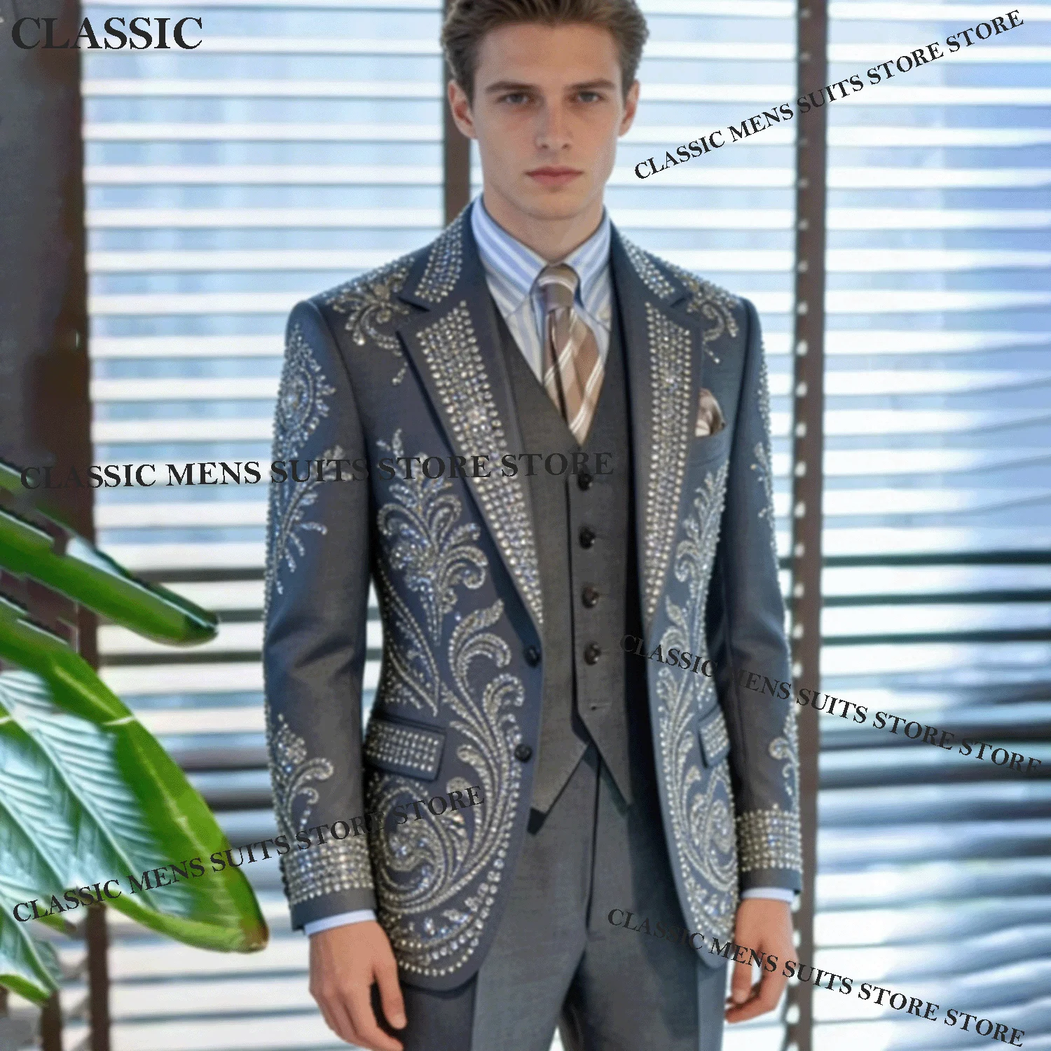 

Изысканные мужские костюмы с бриллиантами, свадебные смокинги с блестящими лацканами, комплекты из 3 предметов, мужские пиджаки для выпускного бала, костюмы для мужчин.