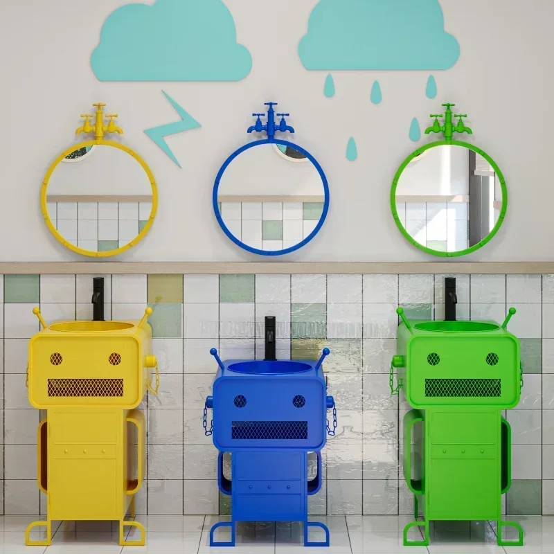 

Personalized robot washstand Floor-to-ceiling bathroom cabinet Washbasin Creative cartoon children's column washbasin