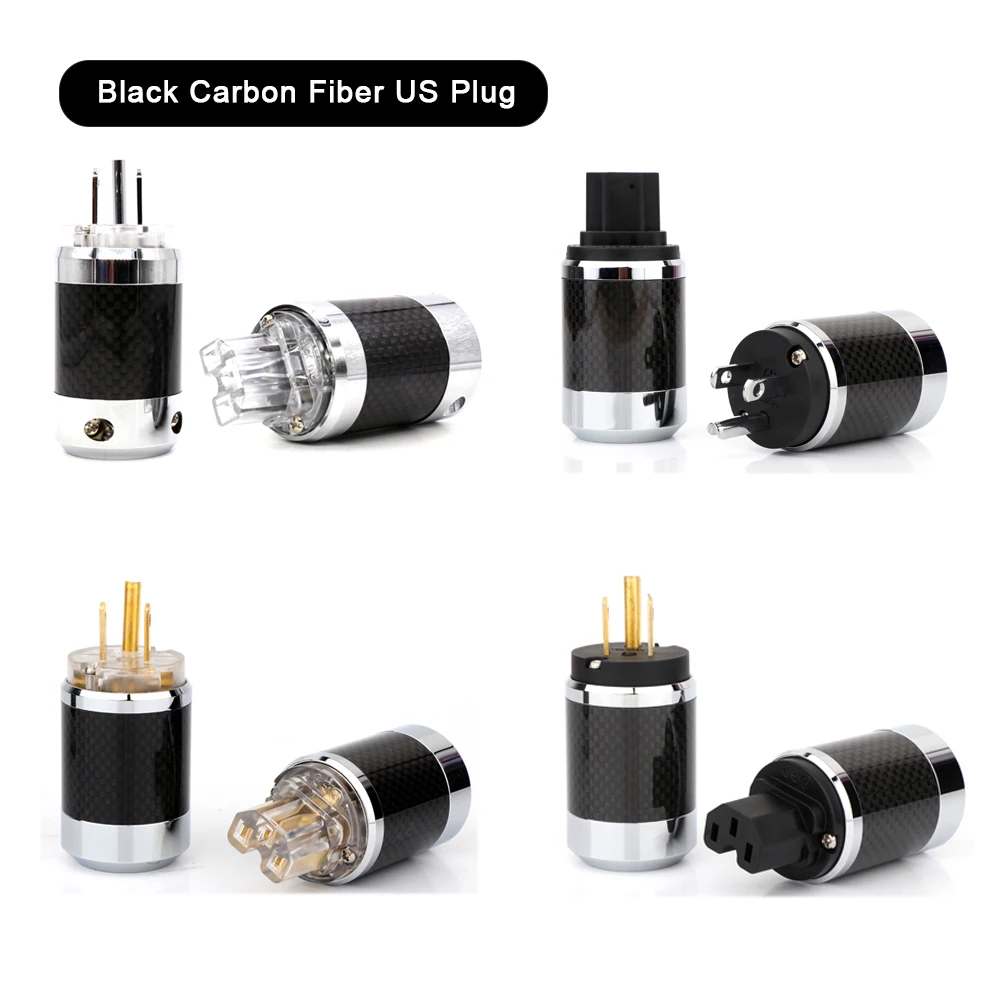 

Hifi Black Carbon Fiber Gold Plated US C15 3-Prong US AC Power Plug IEC Connector Female DIY Mains Power Cable Accessories