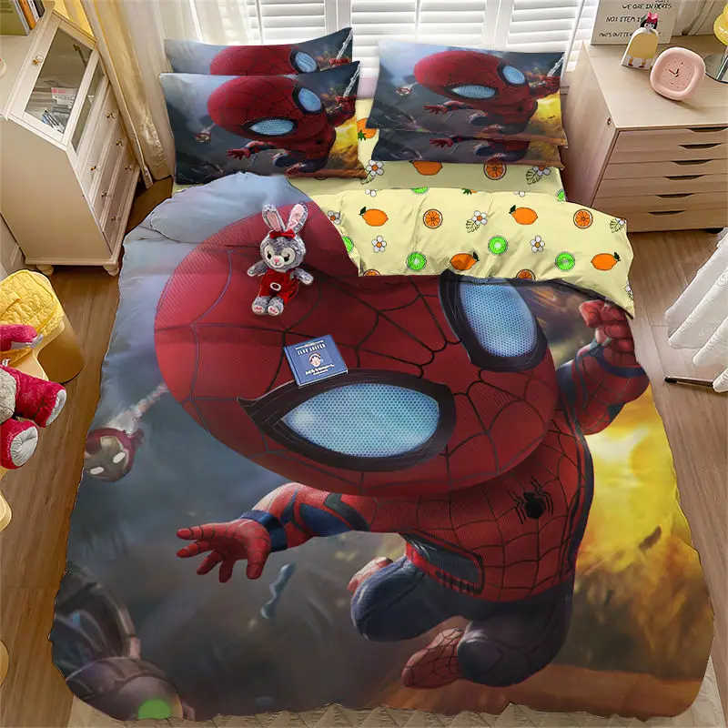 

Marvel Человек-паук Капитан Америка Железный человек индивидуальный креативный мультяшный принт пододеяльник простыня из четырех предметов домашний комплект для общежития