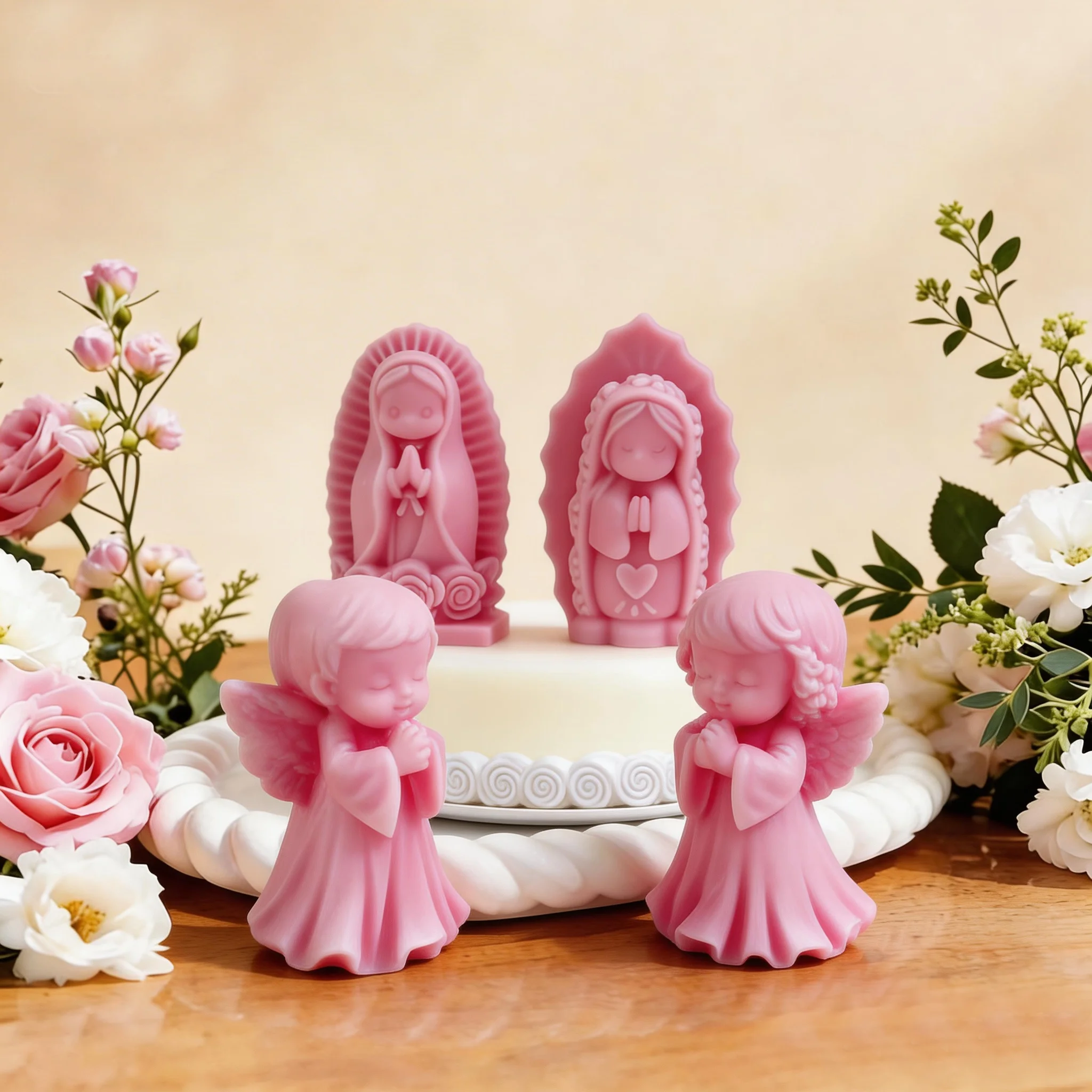 Pink angel-shaped silicone mold for prayer candles and soap, reusable baking tools, suitable for chocolate and candy