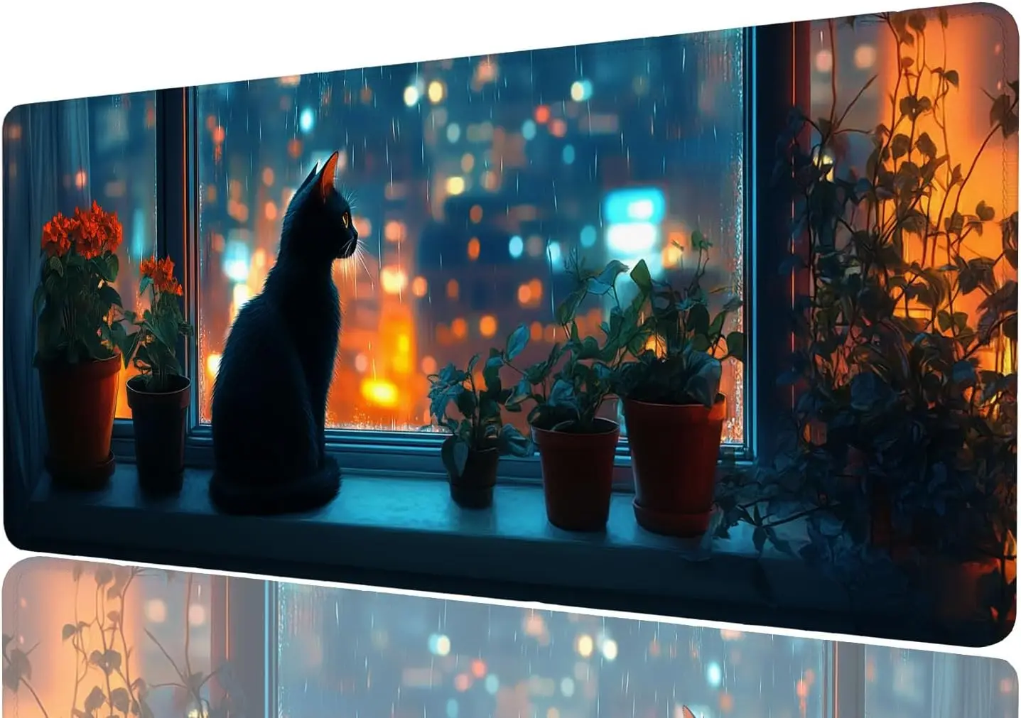 

Коврик для игровой мыши Black Cat, удлиненный игровой коврик для мыши с зелеными растениями в стиле аниме с прошитыми краями, нескользящий коврик для мыши, большой коврик для мыши