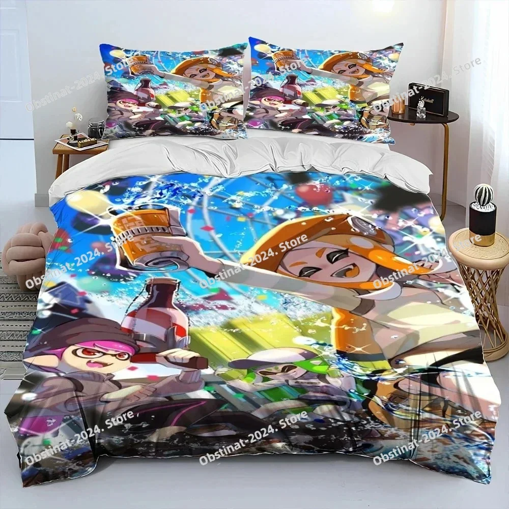 

3D Print S-Splatoon Cartoon Printed Bed Set Duvet Cover Pillowcase Bedding Set Bed Linen Sheet Quilt Cover Full Queen King Size