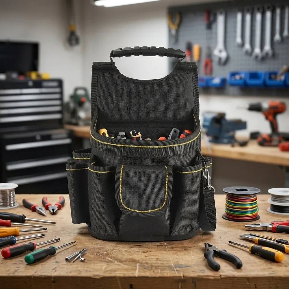 Oxford Fabric Electrician Waist Pouch with Smart Accessibility Design Including Side Pockets and Secure Flap Back Compartment
