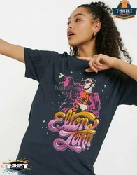 Camiseta con estampado de cantante Elton John para hombre y mujer, camisa negra divertida, regalo Vintage