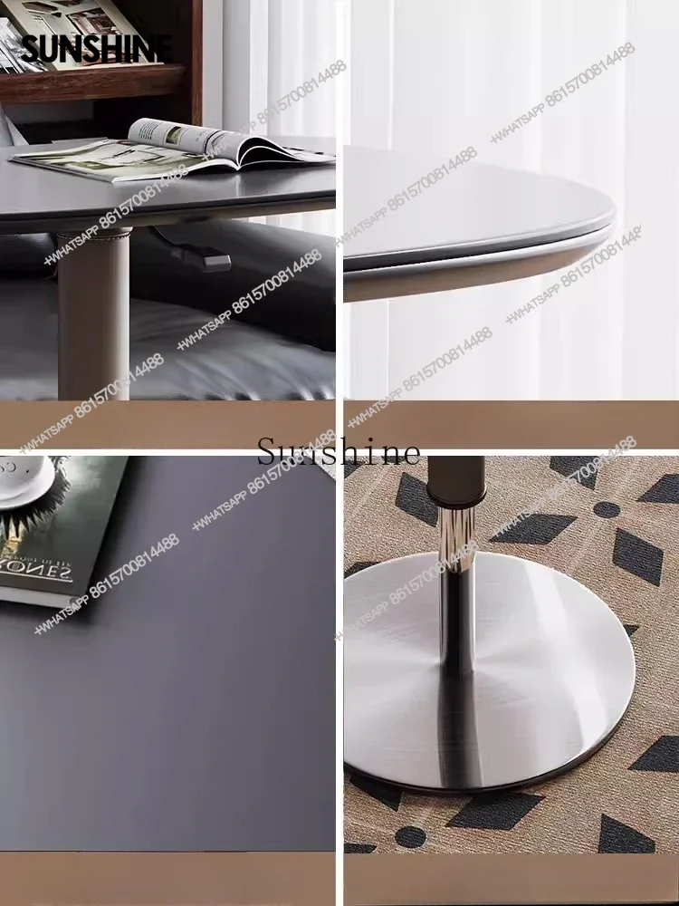 Italian minimalist, liftable coffee table, bedside table sofa, rock slab small round table, corner table