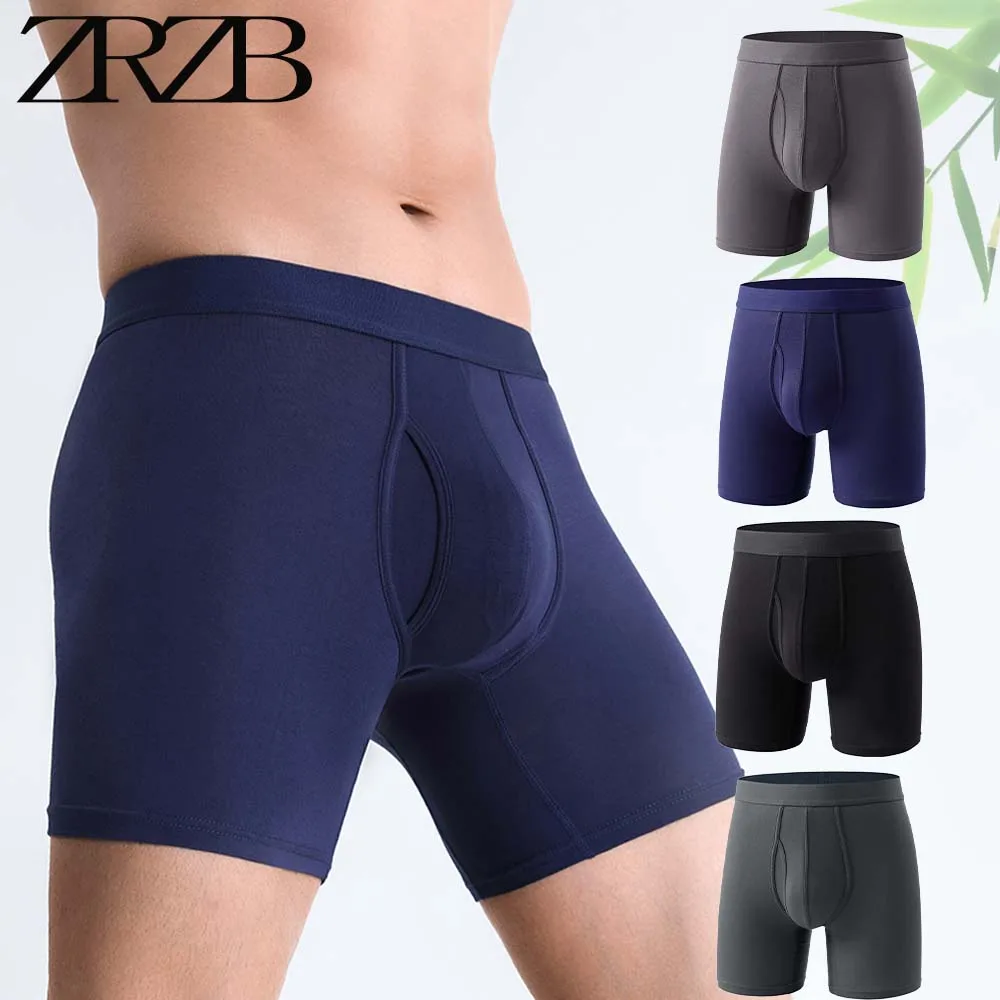 2-4 ensemble hommes culottes bambou fibre longue jambe Boxer Shorts Sexy homme boxeurs marque sous-vêtements rayé mode mâle Boxershorts slips