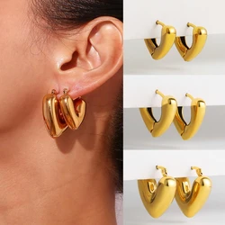 Minimalist Stainless Steel Thick Heart Earrings for Women Vintage Punk Glossy 18K Gold Plated Earrings Female Piercing Jewelry
