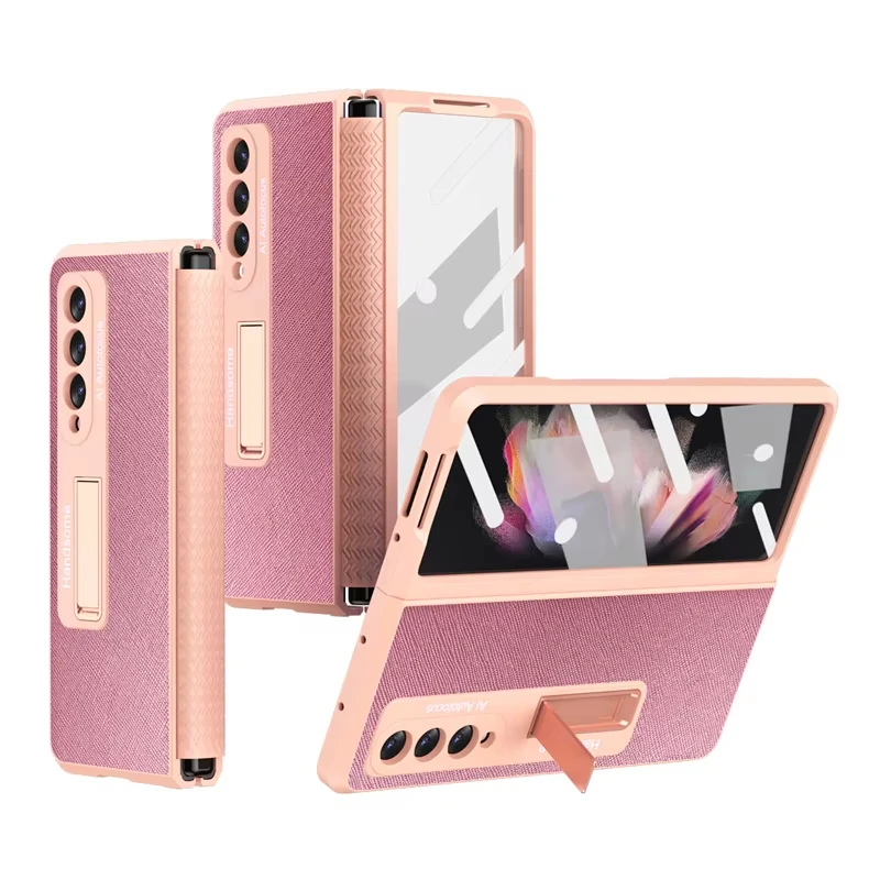 

PU Leather Retractable TPU Hinge Holder Phone Case For Samsung Galaxy Z Fold 5 4 3 2 5G Screen Protection Film Shockproof Cover