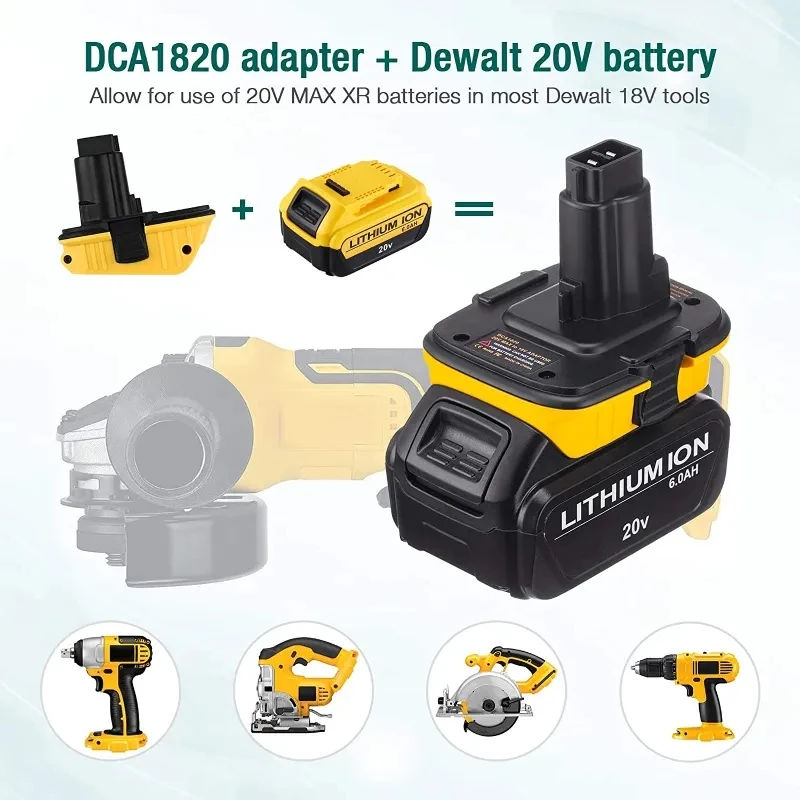 Adaptateur USB de remplacement pour Dewalt, convertisseur de batterie au lithium 20V en Dewalt 18V, outils NiCad NiMh, DCA1820