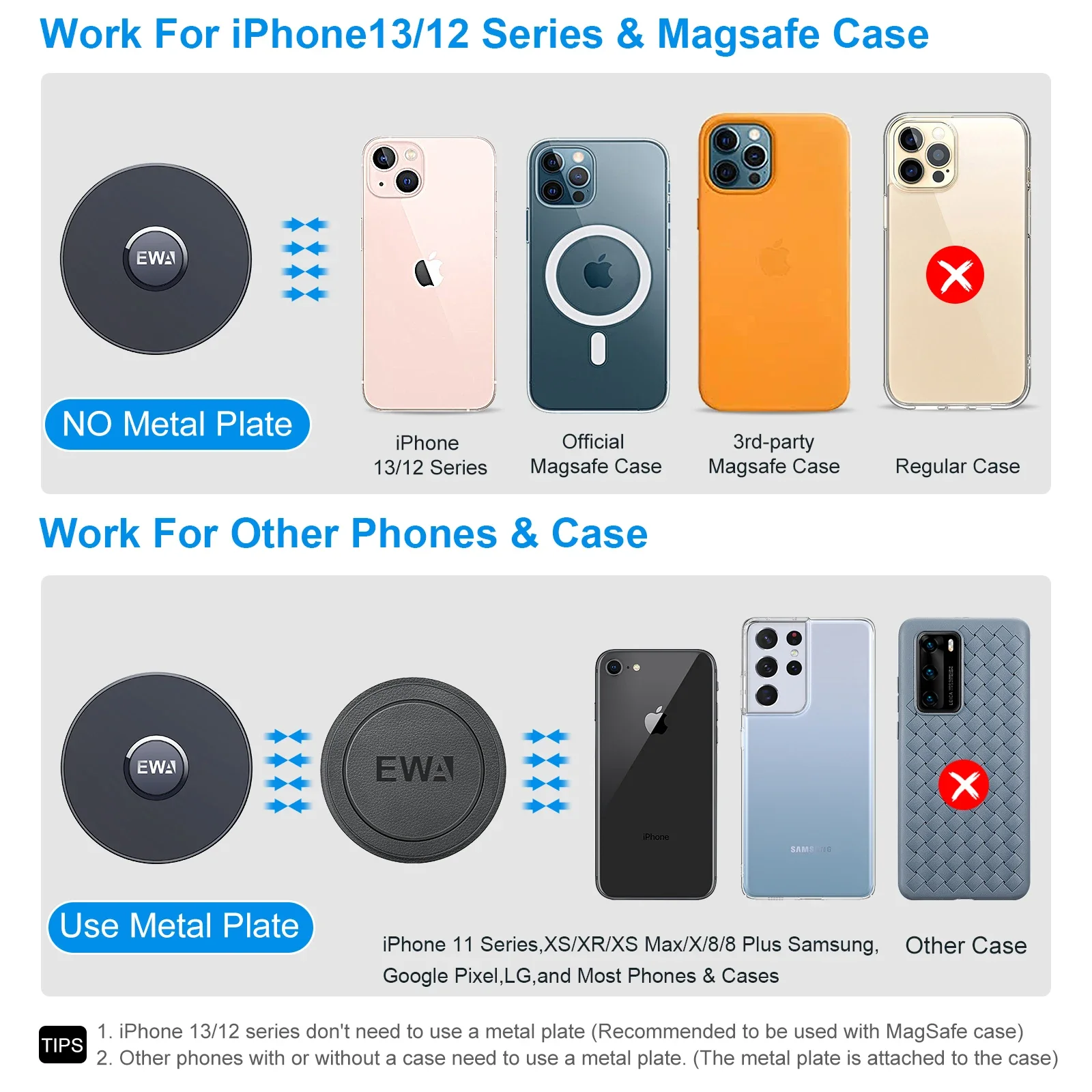 EWA Sucker supporto per telefono da auto telefono magnetico per cruscotto/parabrezza/presa d'aria compatibile con supporto a ventosa MagSafe