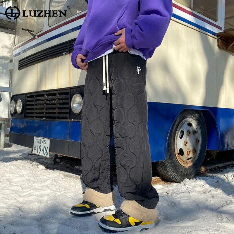

LUZHEN 2025 зимние новые оригинальные теплые прямые повседневные брюки с флисовой подкладкой, мужские модные мужские брюки высокого качества на шнурке JY4844