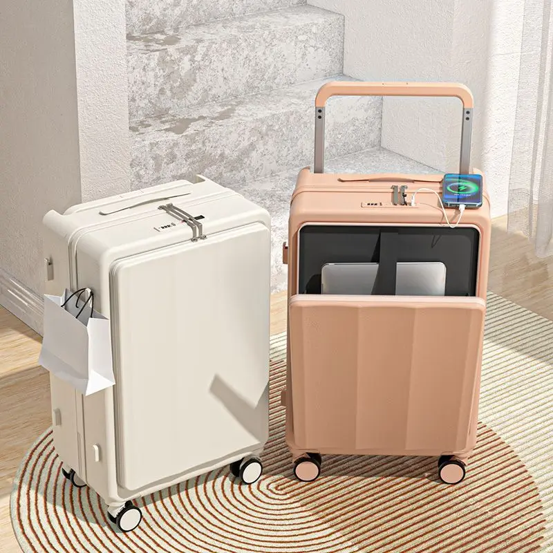 Trolley Luggage Wholesale Front First Class Open Multifunctional Suitcase with USB Charging and Cup holder Carry on Luggage Set