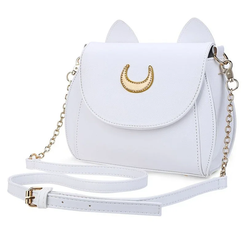 Sailor Moon-Bolso de hombro de piel sintética para mujer, bandolera pequeña con cadena y forma de gato negro, Verano