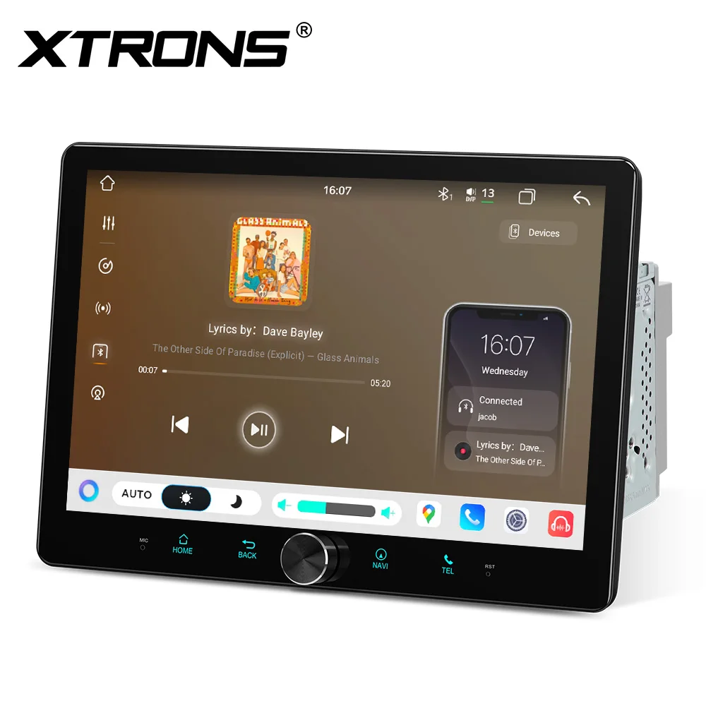 XTRONS QLED 10.1'' Android 14 Qualcomm Octa Core 8+128GB Lettore Multimediale Universale per Auto a Doppio Din con Doppio Bluetooth 4GLTE DSP