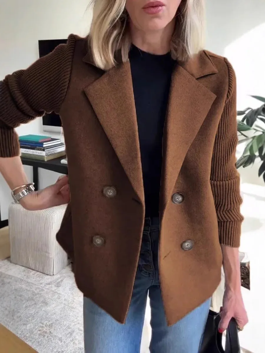 

2025 New Spring and autumn women's blazer-collar casual top woolen coat