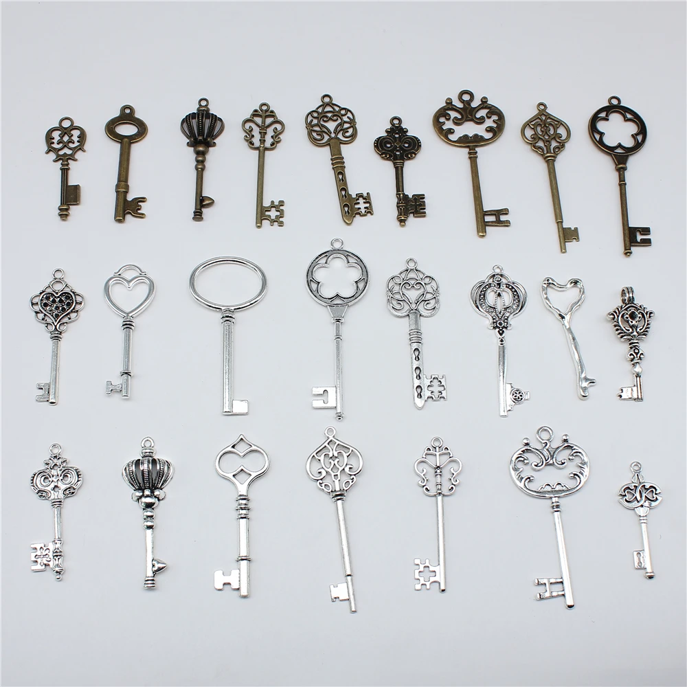 5pcs Key Charms Pendant Antique Bronze Silver Color DIY Handmade Crafts Making Findings Tibetan Jewelry For Jewelry Making