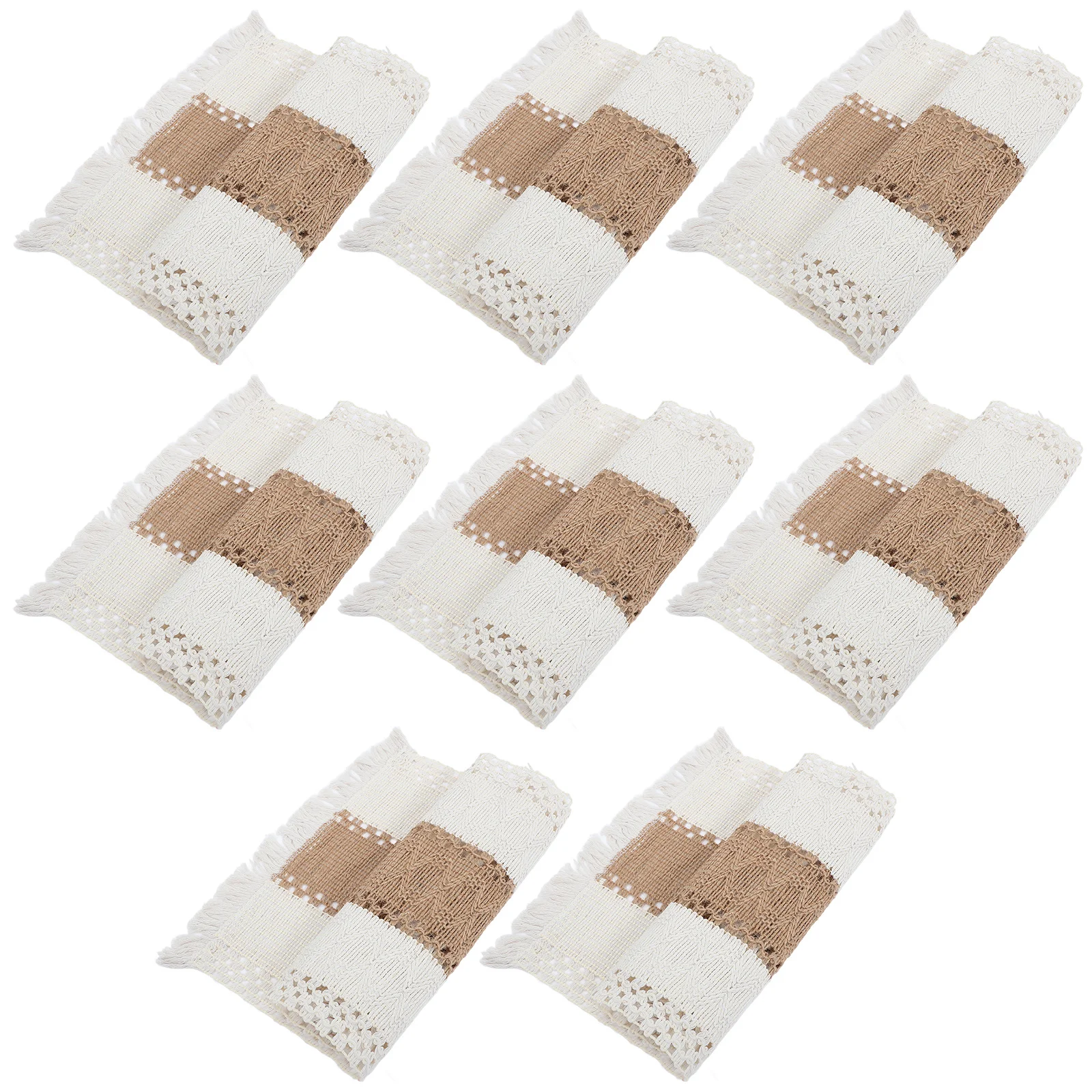 8 قطعة المفارش القطن الكتان المنسوجة شرابة مقاومة للحرارة المضادة للحرق مستطيلة الجدول الحصير غرفة الطعام المطبخ المفارش مجموعة من 8 #2