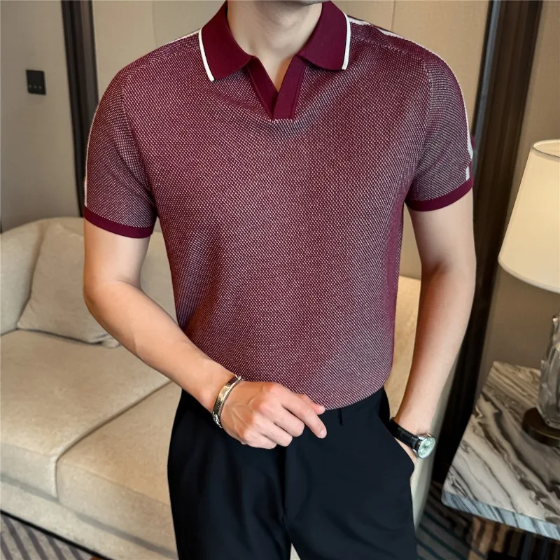High Elasticity Men Polo Shirt Short Sleeved Summer Ice Silk Light Thin Solid Casual Top Polo Shirt High Quality Men Clothing