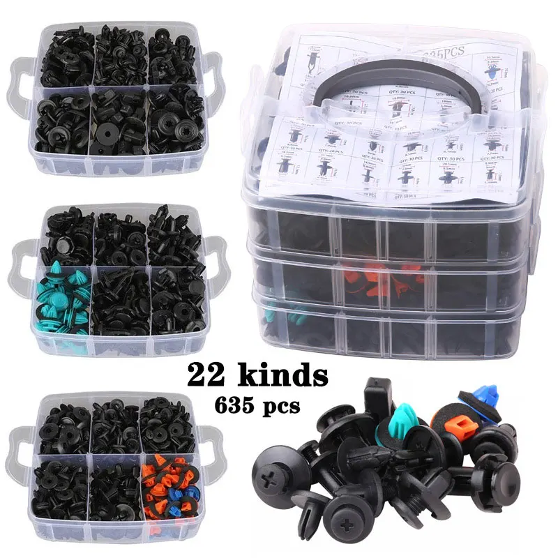 22 Types/set, 635 Car Fixing Pins, Rivets, Bumpers, Door Trim Panels, Car Fasteners, Car Interior Clips