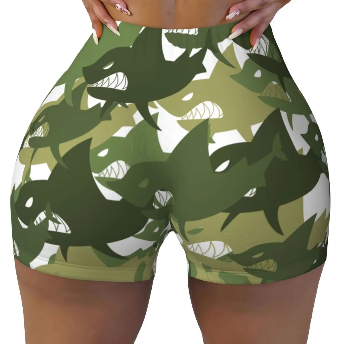 

Custom Camouflage Shark Pattern Gym Biker Running Shorts for Women Workout Yoga Shorts