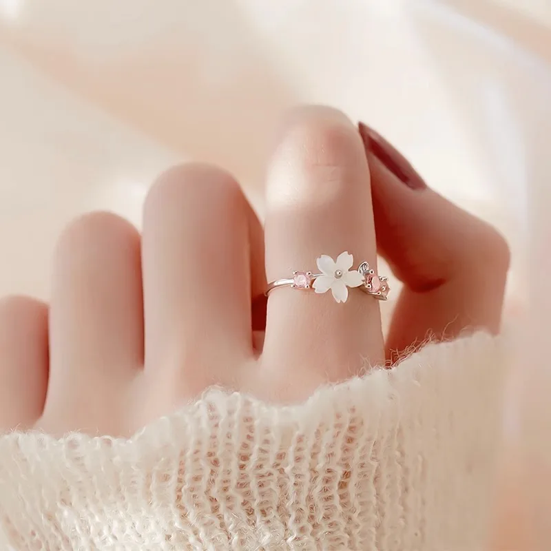 REETI 925 Sterling Silver Shell Cherry Blossom Rings for Women Adjustable Wedding Ring Fashion silver jewelry Girls Gift
