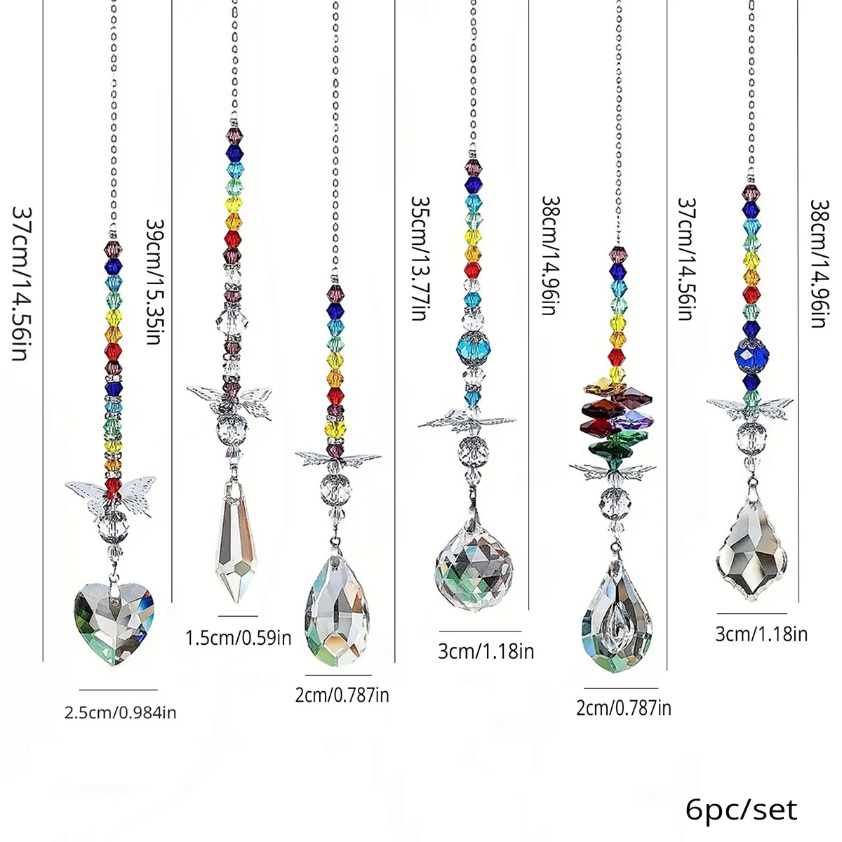 6Pc/Set Crystal Ball Prism Suncatcher Window Rainbow Maker z zawieszką w kształcie motyla do dekoracji domu, biura, ogrodu