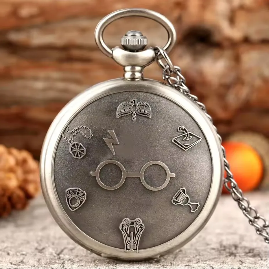 Vintage Style Bronze Accessories Clock Pendant Glitter Glasses Necklace Pocket Watch Kids Men Role Play Gift