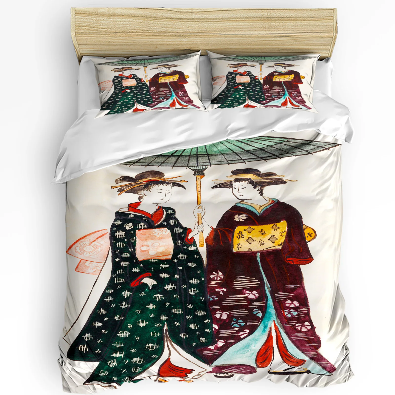 

Japanese Bedding Set For Bedroom Bed Home Girl In Traditional Dress And Cultural Patterns Duvet Cover Quilt Cover And Pillowcase