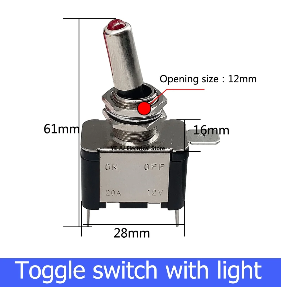 1PCS DC 12V 20A Car Auto Cover LED   Blue Green Red White Yellow Light Toggle Switch Control On/Off Durable Light