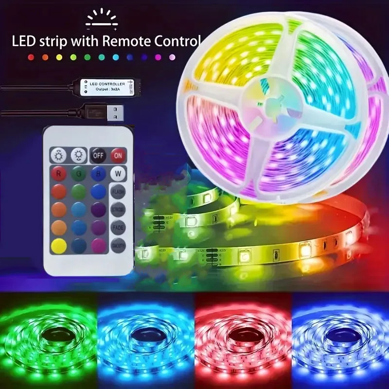 

10 м 2835 светодиодная лента RGB с дистанционным управлением, USB гибкая лента для ламп, лента для ТВ, настольного экрана, подсветка, диодная лента