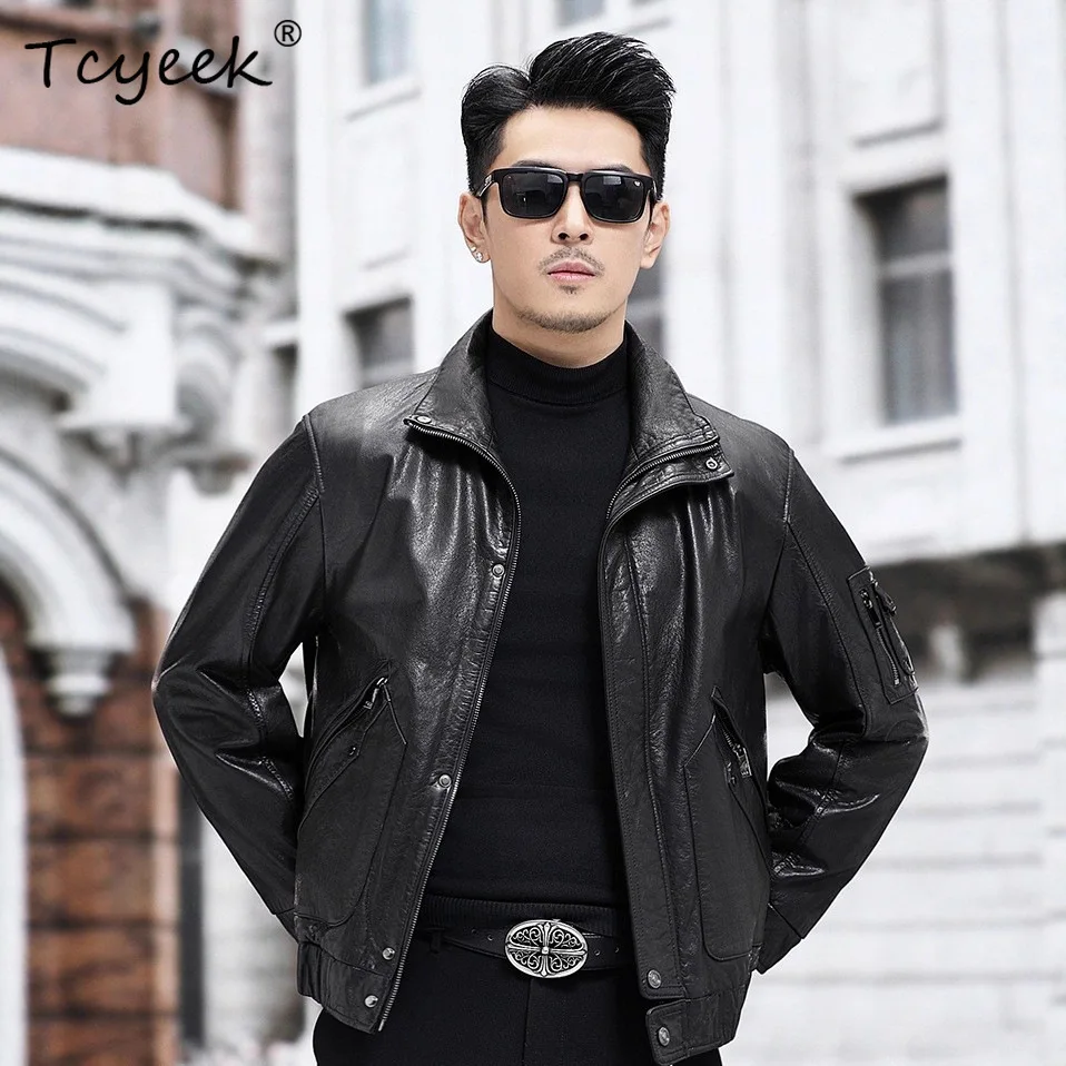 

Tcyeek Real Leather Jacket MenTop Layer Cowhide Leather Coat Thin Style Men's Motocycle Jackets Trendy 2026 Jaqueta De Couro