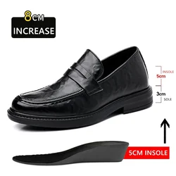 2025Classic Men's Elevator Loafers Driving Shoes Moccasin Men's Soft and Comfortable Invisible Height Increase 8cm Leather Shoes