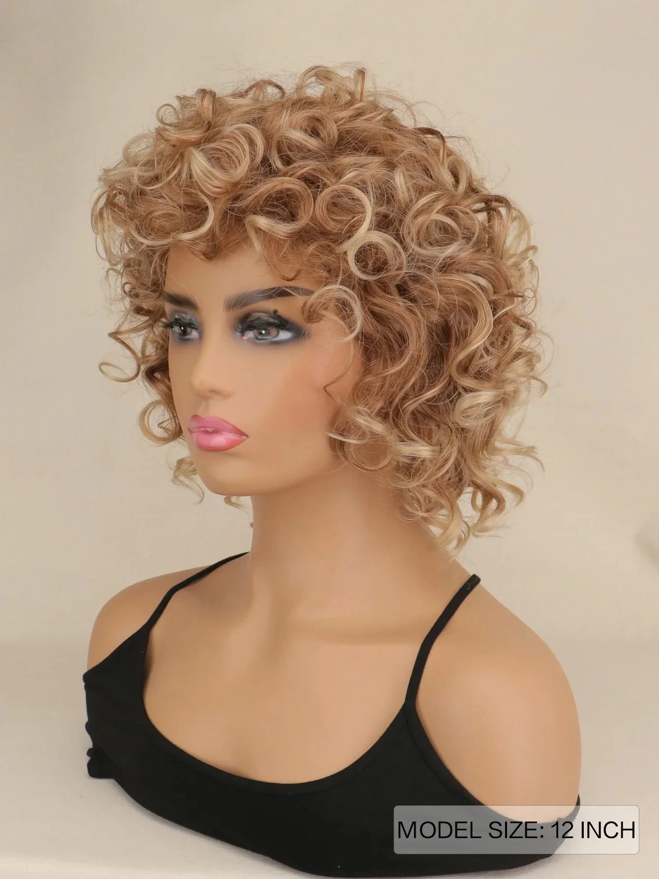 مجالات Perruques Synthétiques bouclées، cheveux de fête dorés pour femmes، colore melangées blondes، درجة حرارة الألياف هوت