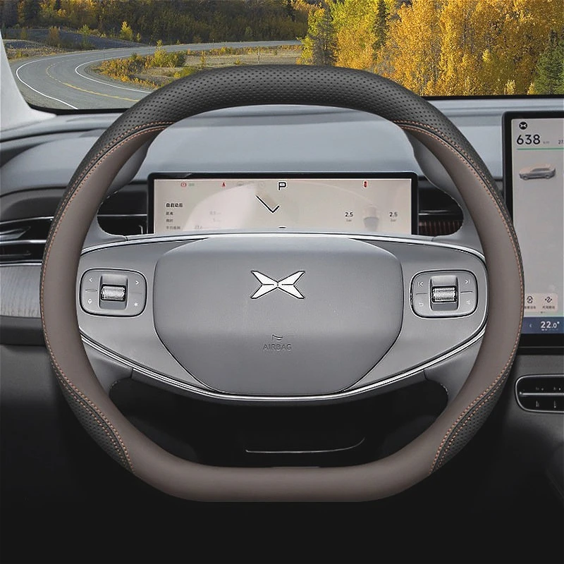 For Xpeng G6 G7 G9 X9 P7+ M03 Car Steering Wheel Cover Dual D‑Shape Napa Leather Non‑Slip Odorless Sweat‑Absorbent All Seasons