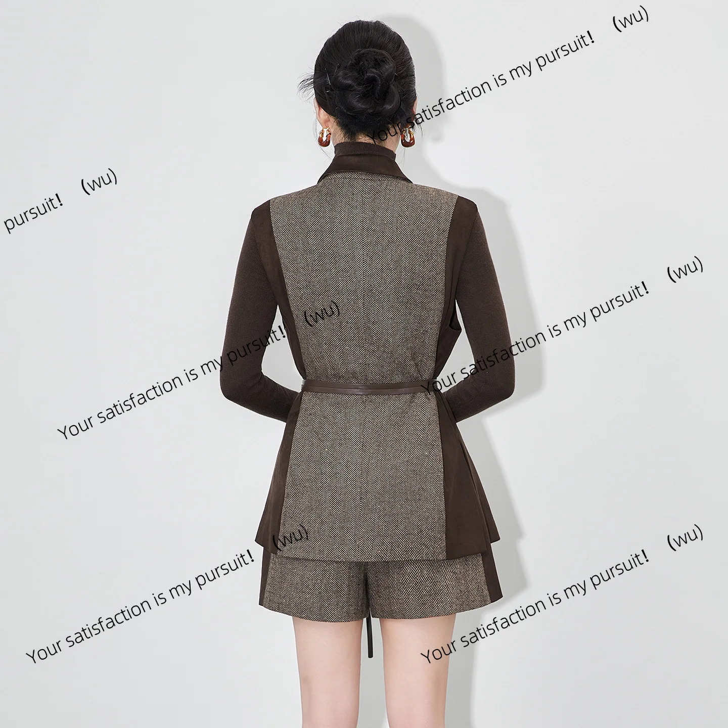 

2512310-Nanyou high-quality niche designer spliced woolen suit vest + shorts two-piece suit
