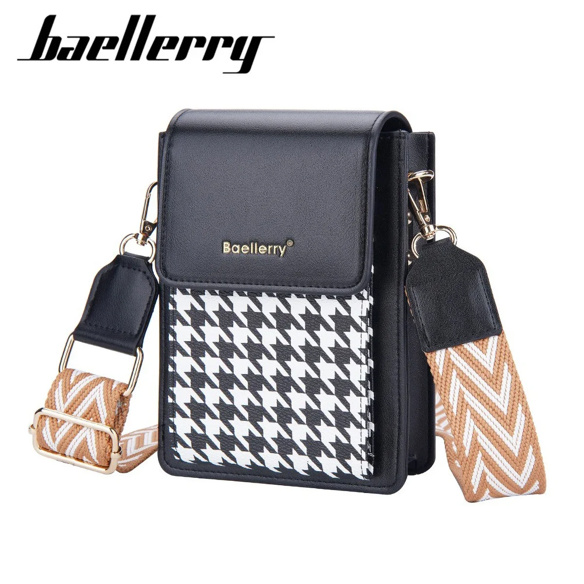 

Trendy Checkered Phone Crossbody Bag Magnetic Clasp Minimalist Small Square Purse Contrast Stitching Wallet with Wristlet