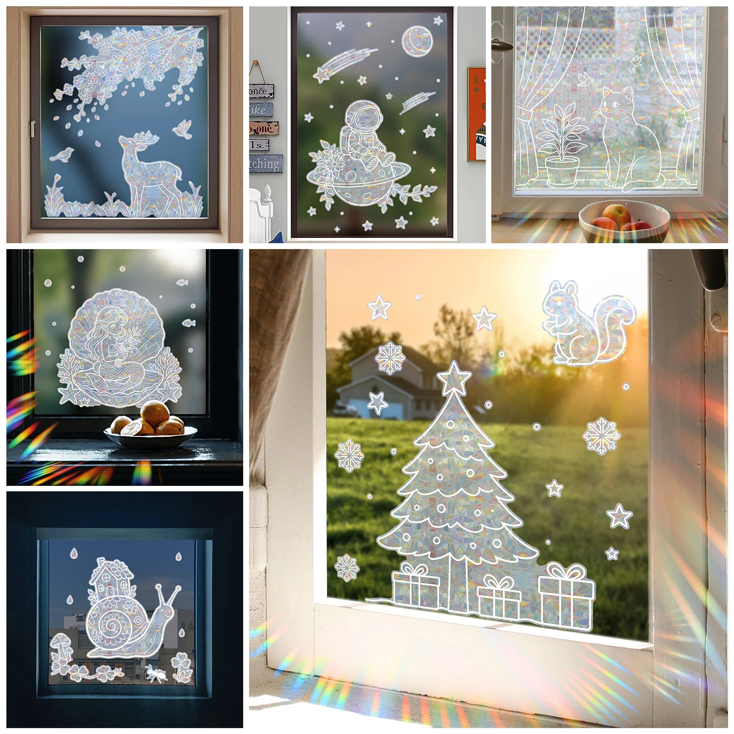10 Styles Colorful Decor Suncatch Rainbow Window Privacy Film Sticker Glass Static Cling No Glue Protection Film Wall Sticker