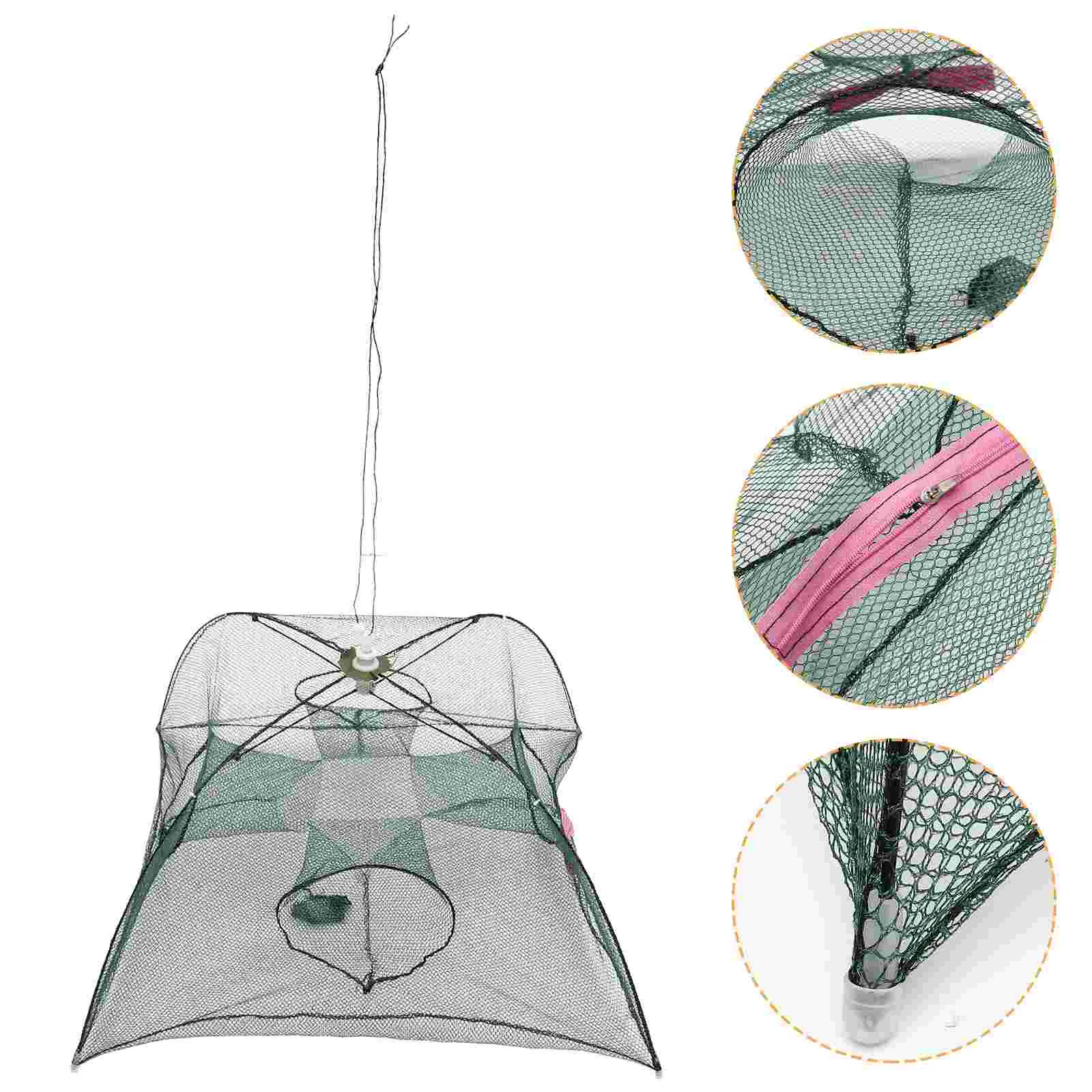 Foldable Crab Net Trap Cast Dip Cage Fishing Net for Fish Minnow Crawfish Shrimp Umbrella Design (Four Entrance, Umbrella Head f