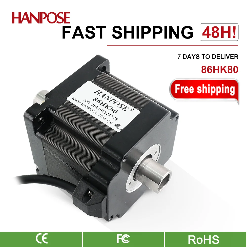 

hanpose nema34 stepper motor 4.0A 4N.M 86HK80 Copper double shaft stepper motor for CNC worm wheel edging machine