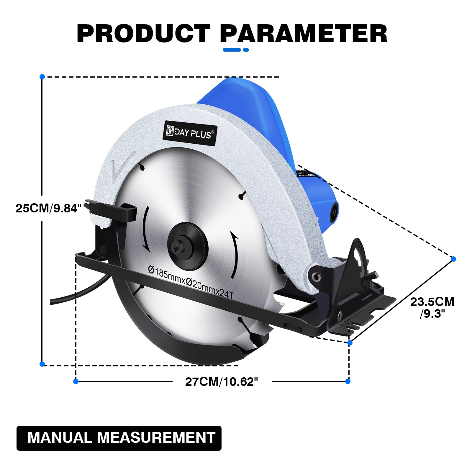 BRIEFNESS Circular Saw 1500W 5000RPM Electric Power Saw with Laser Guide Bevel Angle 0 to 45° 180mm Blade 55mm Dimension